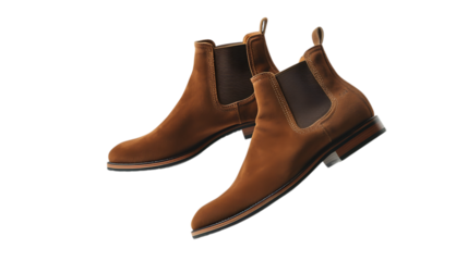 Elegant brown suede chelsea boots isolated on transparent background, a stylish and classic footwear choice for the modern man, perfect for adding a touch of sophistication to any outfit