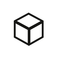 Cube Icon, Isometric Outline Shape, 3D Box Design Element, Isolated on White