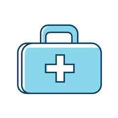 Obraz premium Cyan First Aid Kit Icon with Handle and Cross on White Background, Simple Design