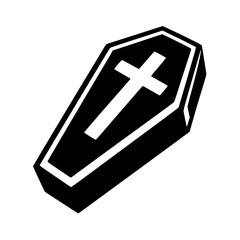 Minimalist Black Silhouette of a Coffin with Cross Halloween Clipart Design