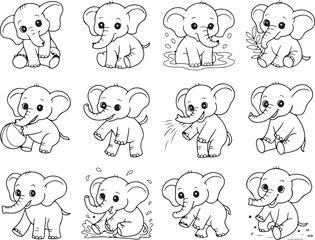 Naklejka premium Adorable baby elephants coloring pages for kids