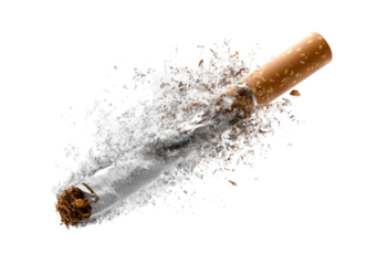 Shattered cigarette, white powder explosion