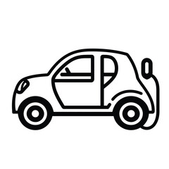 Fototapeta premium Electric Car Outline Icon with Charging Cable on Transparent Background Design