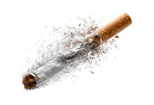 Shattered cigarette, white powder explosion