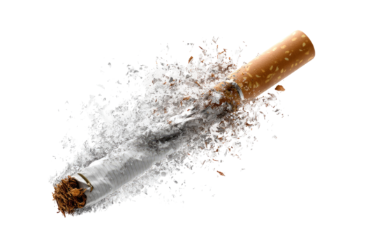 Shattered cigarette, white powder explosion