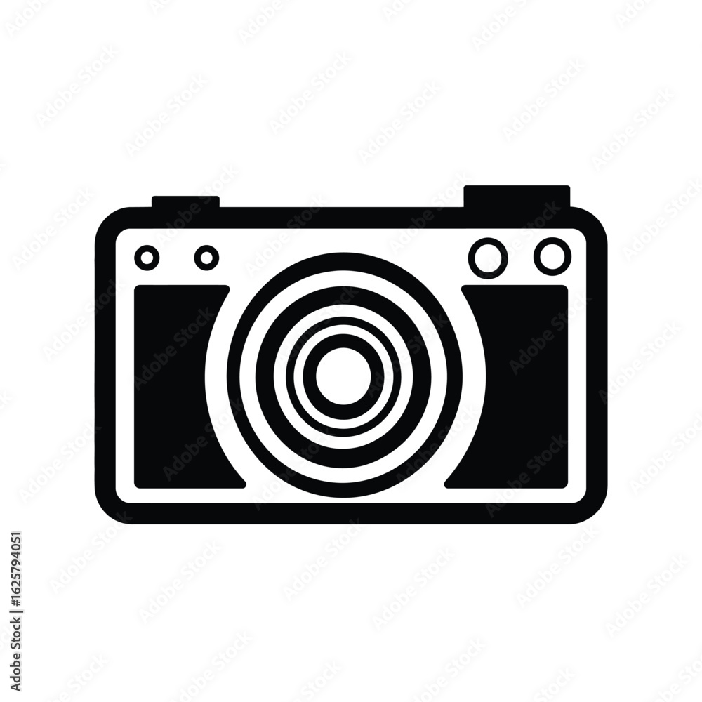 Poster flat style camera design with round circle lens on transparent background