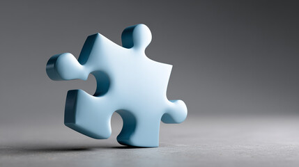 Obraz premium Solo Blue Puzzle Piece Standing on a Gray Surface, Concept of Problem Solving, Creativity, and Completion in Visual Representation of Ideas