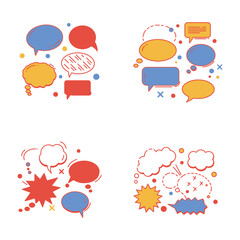 Collection of colorful and varied speech bubbles and thought bubbles with comic style elements