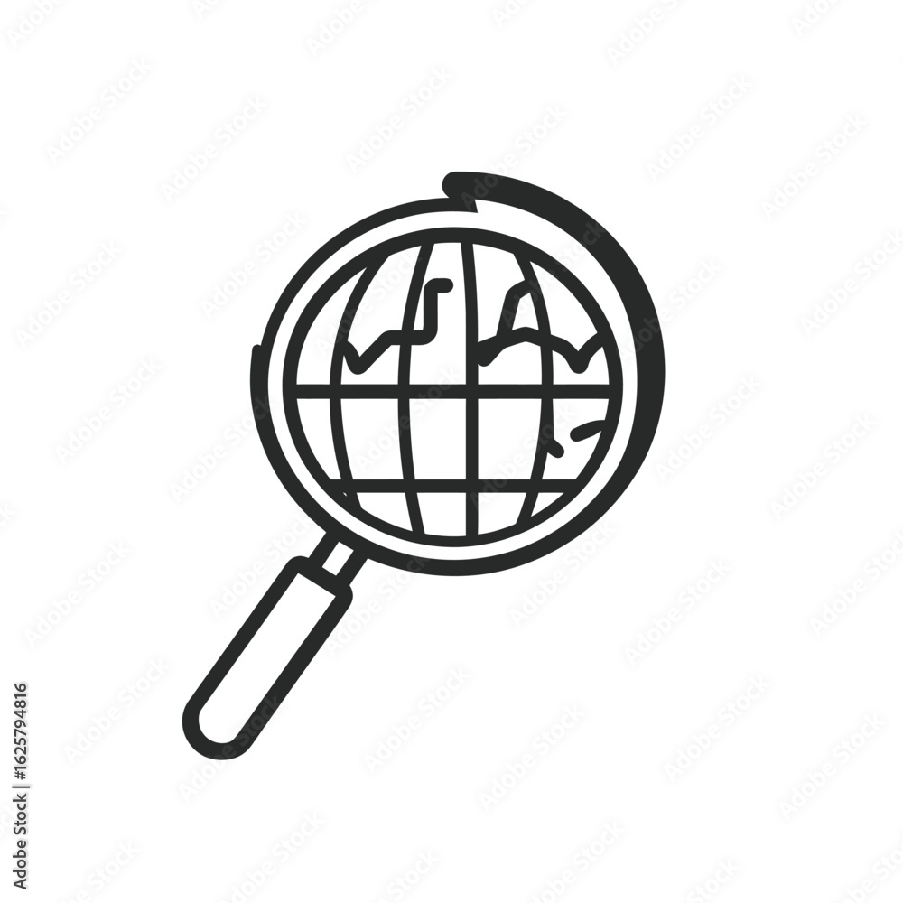 Poster globe with magnifying glass shape icon isolated on transparent background design
