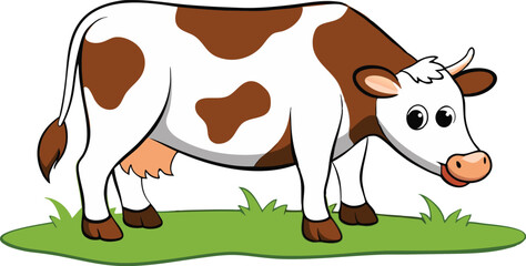Cow eating grass vector design in white background, Cow icon design, Cartoon Cow vector design