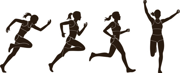 Silhouette of athletic woman running, sprinting female in sportswear, energetic motion, jogging posture, fitness training, exercise action, sporty girl workout, health lifestyle activity