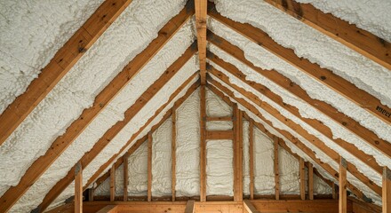 Attic Spray Foam Insulation: Energy Efficient Timber Frame - Energy efficient home improvement, attic insulation, spray foam application, timber framework, insulated ceiling.
