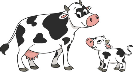 Cow illustration vector design in white background, Cow logo design, Cow and baby cow vector design