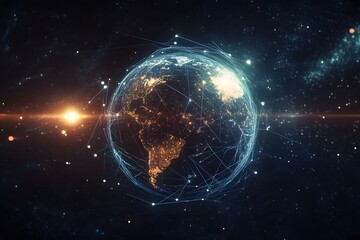 Obraz premium digital earth grid floating in space, formed by lines and data points, no human presence 