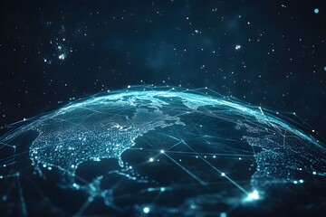 Obraz premium digital earth grid floating in space, formed by lines and data points, no human presence 