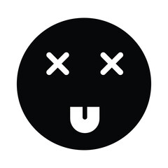 Fototapeta premium Black dead emoji with tongue out, a funny and expressive character for digital communication and creative designs, simple and minimalist design