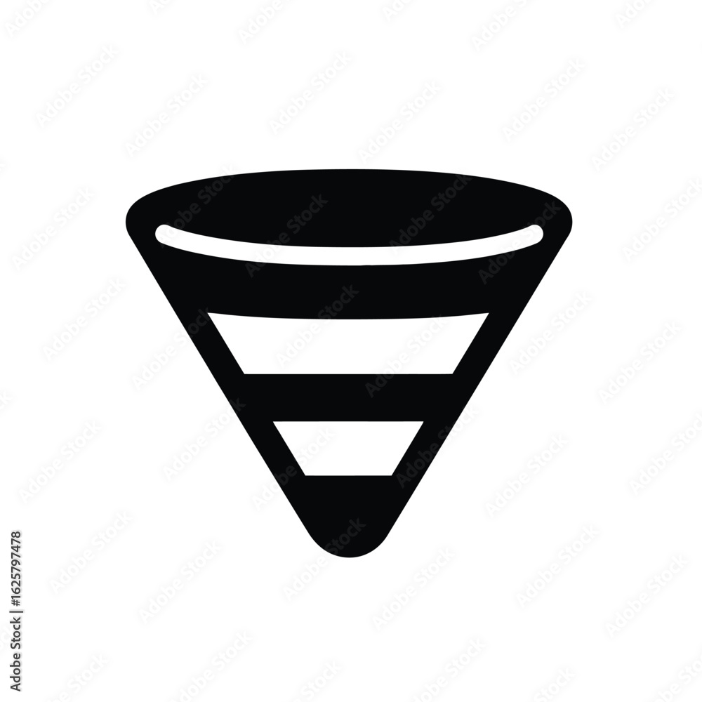 Poster isolated black funnel with horizontal lines on a transparent background icon