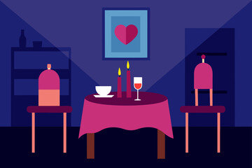 Romantic Dinner Setup In Softly Lit Home Kitchen