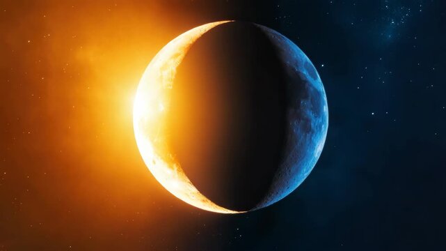 Half sun and half moon, depicting day-night cycle