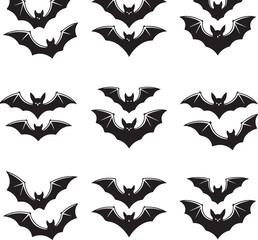 Collection of silhouetted flying bats for halloween decorations