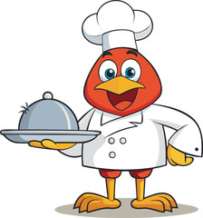 Cartoon Chicken vector design, Cock logo and icon design, Chef Chicken illustration vector design