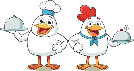 Chef Chicken vector design, Cock logo and icon design, Cartoon Cock illustration vector design