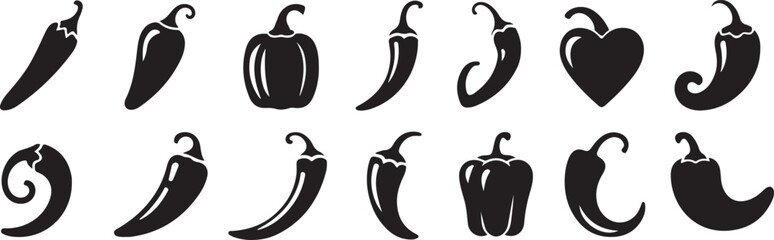 Naklejka premium Collection of silhouetted chili peppers and bell peppers