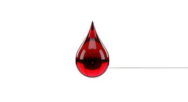 Ai generated image of a single red blood drop isolated on transparent background