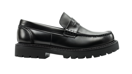 Chunky black leather loafers isolated on transparent background, a stylish and modern footwear choice for men, perfect for adding a touch of sophistication