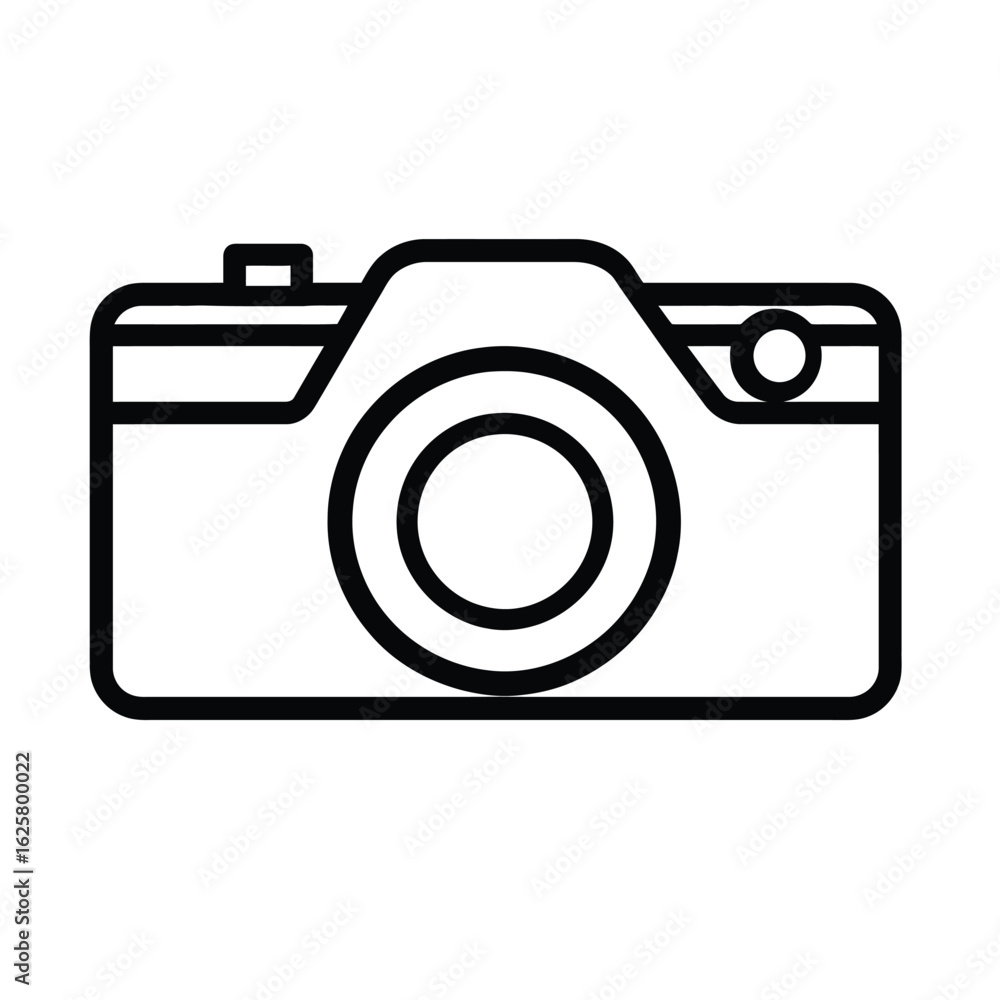 Poster line art of camera symbol on transparent background with lens and button