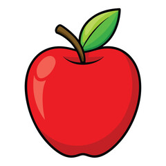 A Ripe Red Apple With A Green Leaf