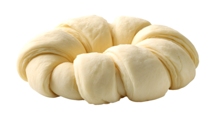 A small, perfectly formed, unbaked croissant dough, ready for the oven, isolated on a pure Transparent Background.