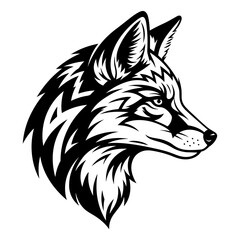 Obraz premium Stylized black and white fox head profile vector illustration animal wildlife