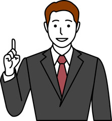 メガネ無し、グレースーツ、ナンバー1ポーズをする男性