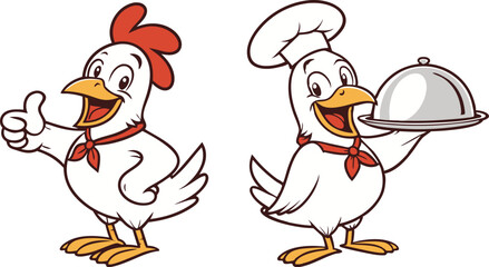 Chef Chicken vector design, Cock logo and icon design, Cartoon Cock illustration vector design