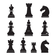 chess pieces set black silhouette vector collection king queen knight rook bishop pawn for board game illustration