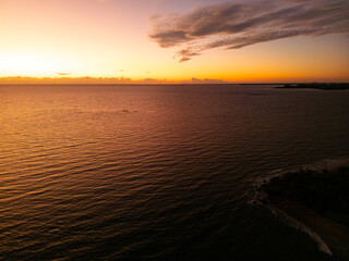 Naklejka premium Aerial Drone View of Tropical Queensland Beach, Ocean Waves, Island Coastline and Shoreline – Scenic Coastal Landscape, Clear Blue Water, Australia Nature, Travel, Tourism, QLD