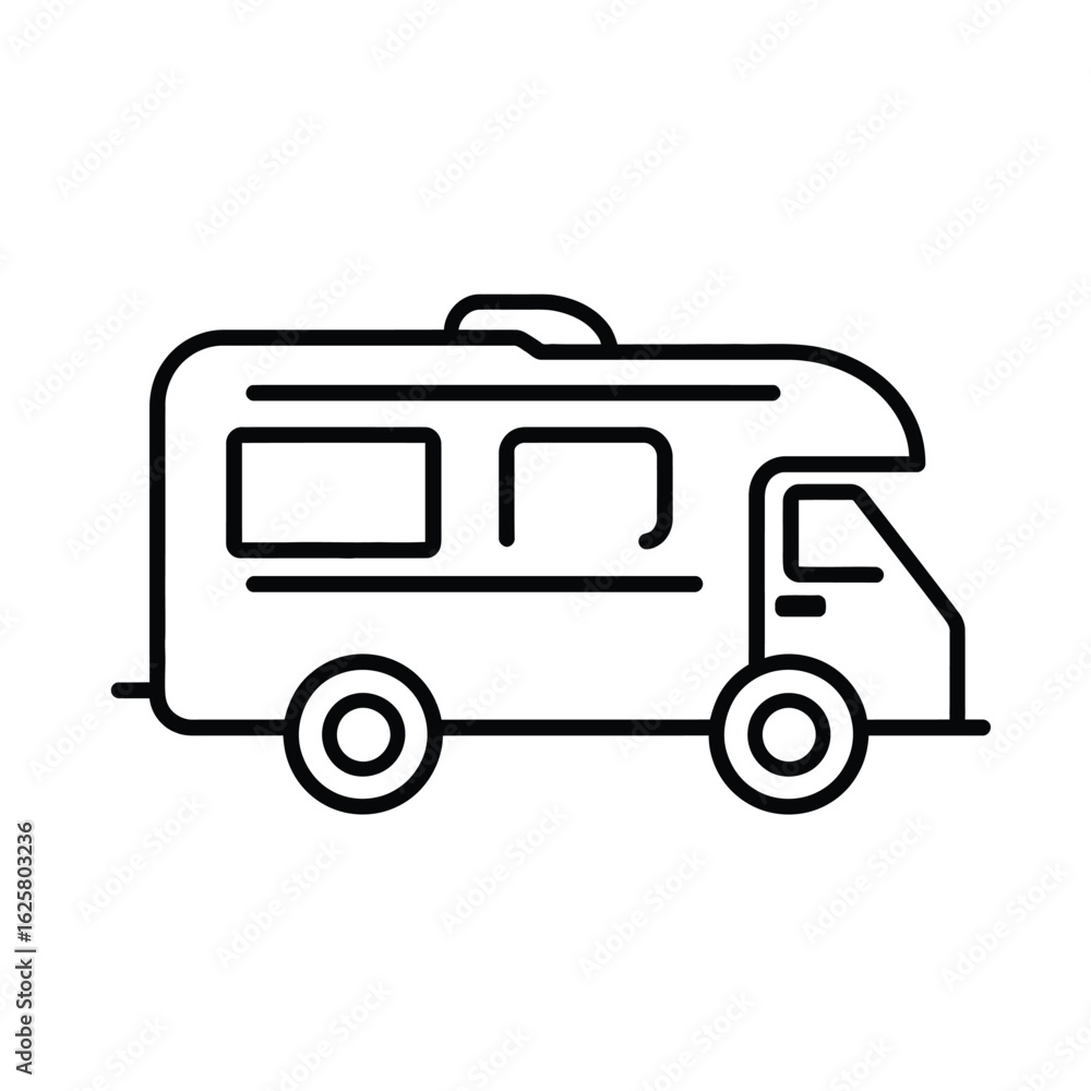 Poster outline campervan with transparent backdrop and a minimalist linear style