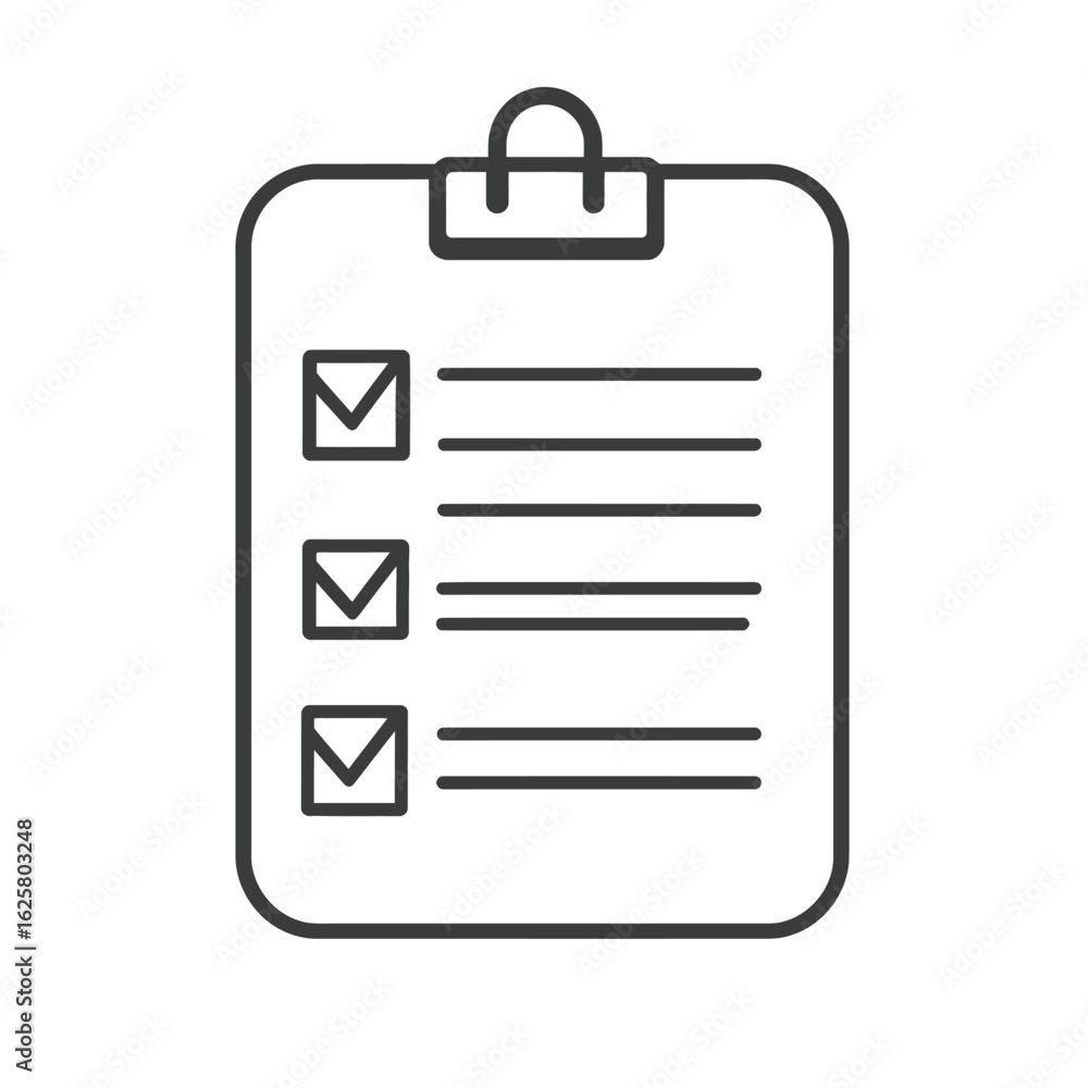 Poster outline clipboard with check marks and lines, transparent background, isolated