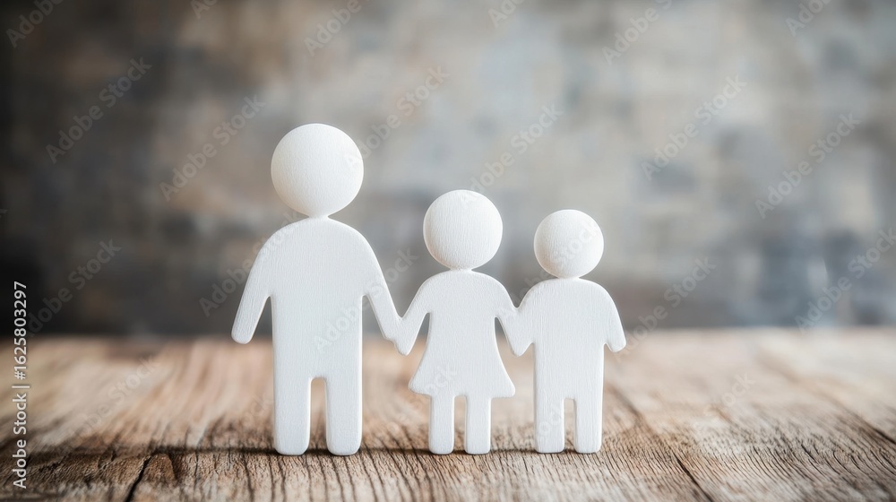 Poster a minimalistic representation of a family with figures depicting a parent and child holding hands, s