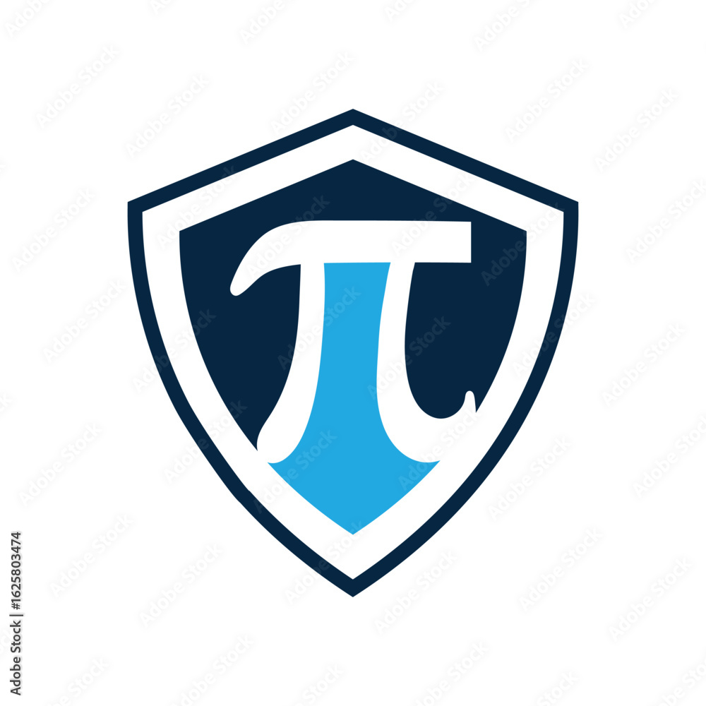 Poster the image shows a logo design of a pi symbol inside a shield. it looks clean and modern in flat styl