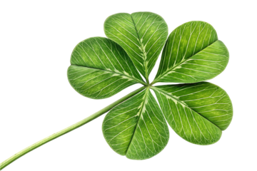 Six-leaf clover displaying intricate vein structure and natural coloring, isolated on a transparent background