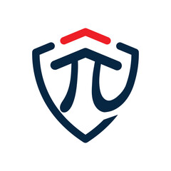 The image shows a logo design of a Pi symbol inside a shield with an arrow accent at the top It looks clean and modern in flat style on a white background.