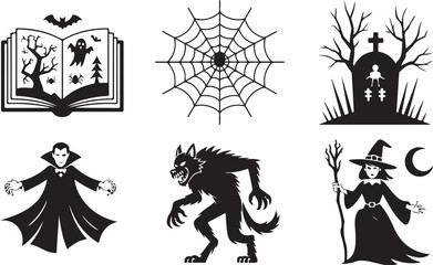 Classic halloween silhouettes of spooky creatures and symbols