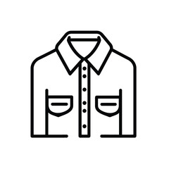 Outline Shirt Icon with Buttons, Pockets, and Collar Isolated on White Background