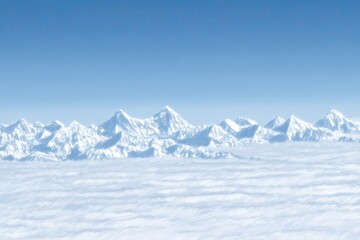 Vast snowy mountain range, cloud-covered horizon