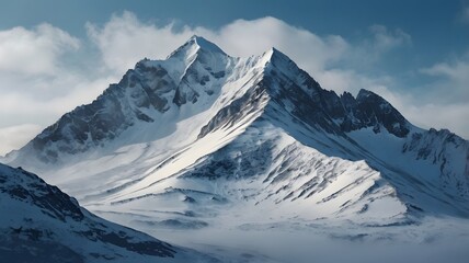 Snowy Mountain Range with Clouds in the Sky
