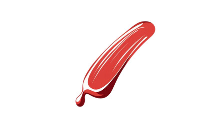 Glossy red paint drip isolated on white background. Minimalist design element perfect for art, graffiti, or abstract compositions.