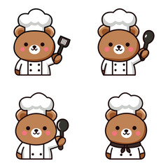 Vector Cartoon Bear Chef Set