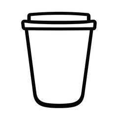 Simple Black Outline of Coffee Cup with Lid on White Background